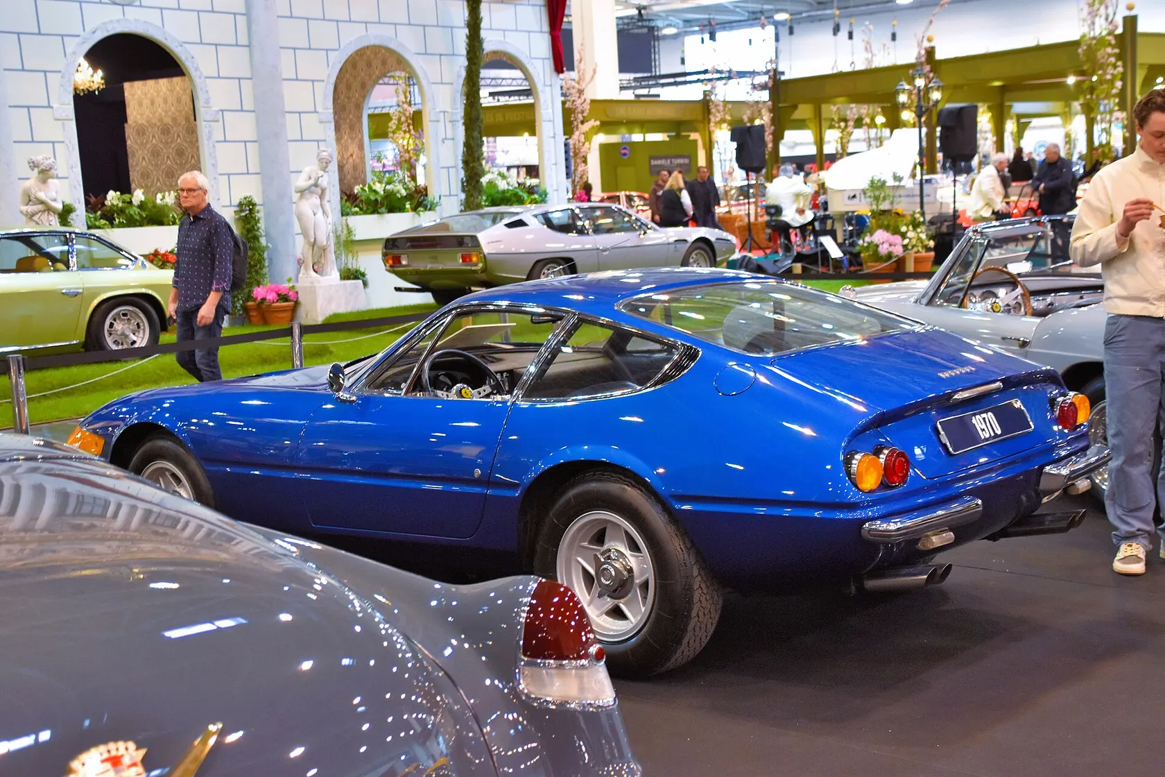 Blue Ferrari 365 GTB/4, front three-quarter view