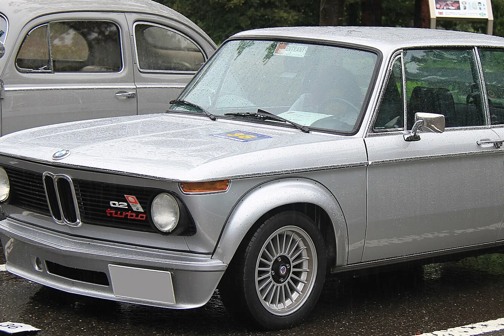 Silver 1974 BMW 2002 turbo from the front three-quarter view