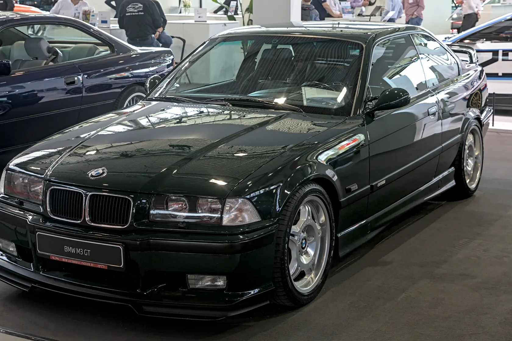 British Racing Green BMW M3 GT E36 at a classic car exhibition