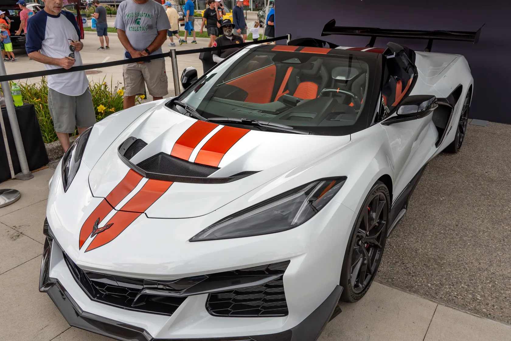 White 2025 Chevrolet Corvette C8 ZR1 convertible display car in side profile