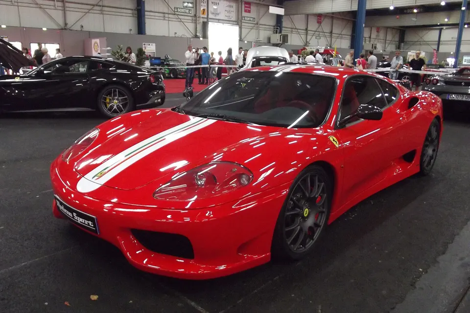 Red Ferrari Challenge Stradale in Toulouse, front three-quarter view