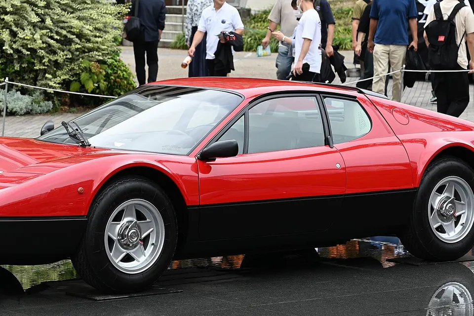 Red 1973 Ferrari 365 GT4 BB, front three-quarter view