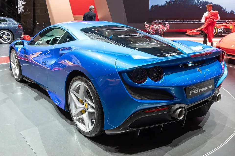 Red Ferrari F8 Tributo at the 2019 Geneva motor show