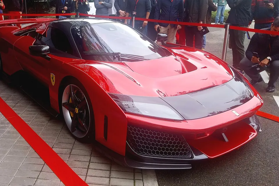 Red Ferrari F80 outside the Ferrari Styling Centre in Maranello