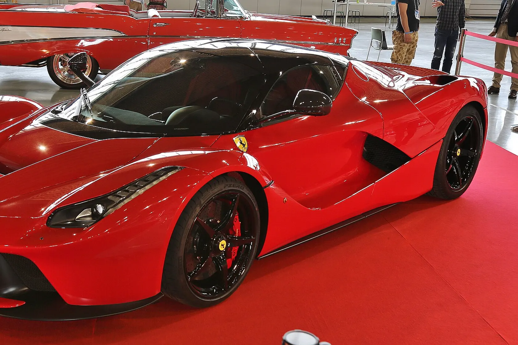 Red Ferrari LaFerrari viewed from the front three-quarter angle