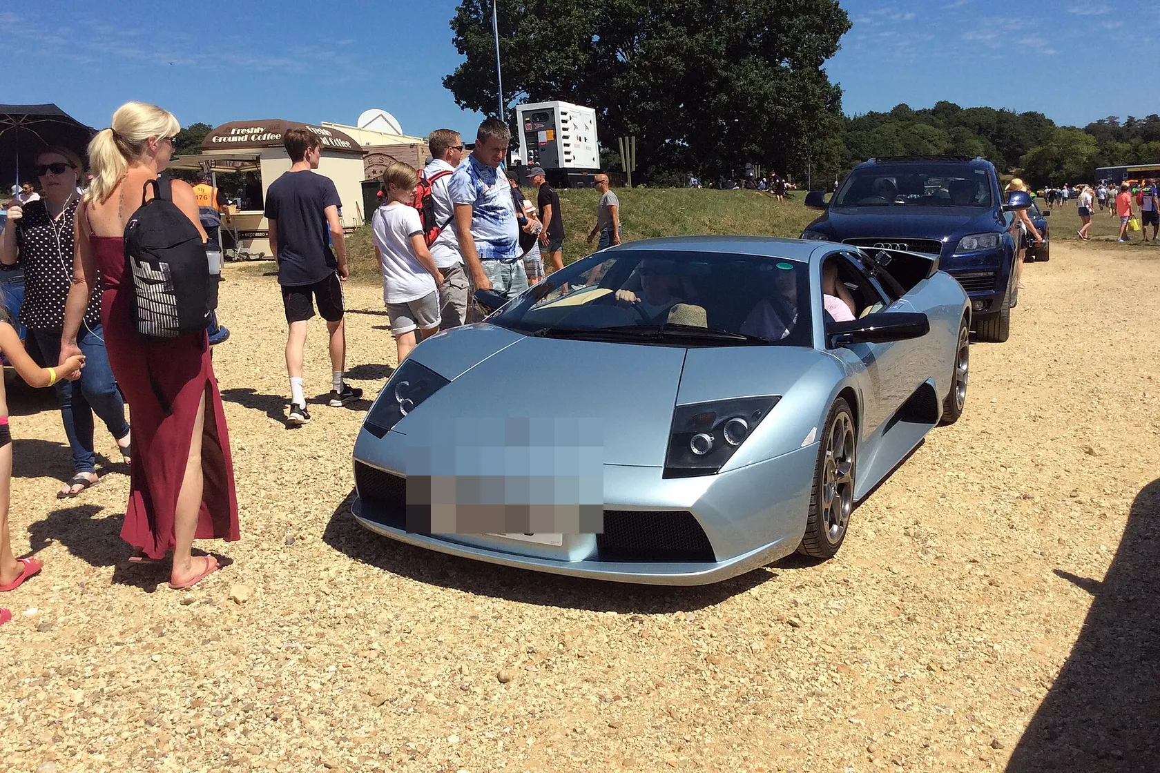 Blue 2002 Lamborghini Murciélago viewed from the front quarter