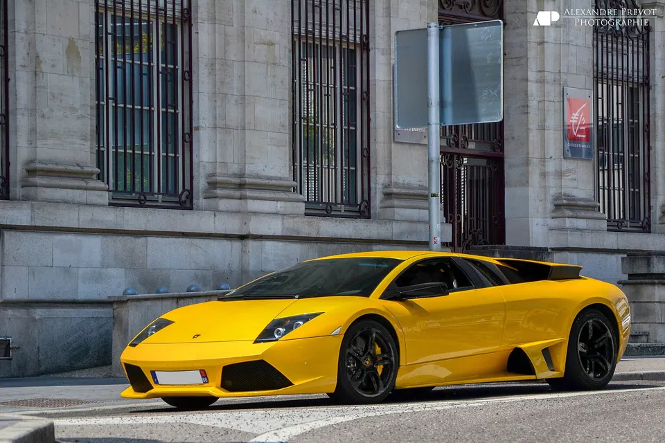 Yellow Lamborghini Murciélago LP 640, front three-quarter view