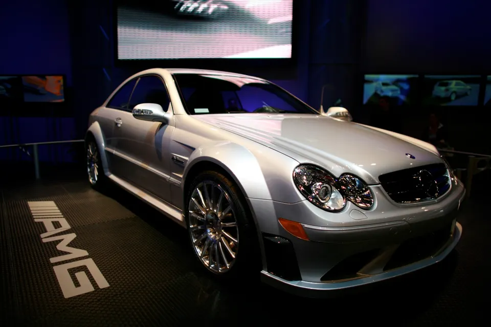Silver Mercedes-Benz CLK 63 AMG Black Series, front three-quarter view