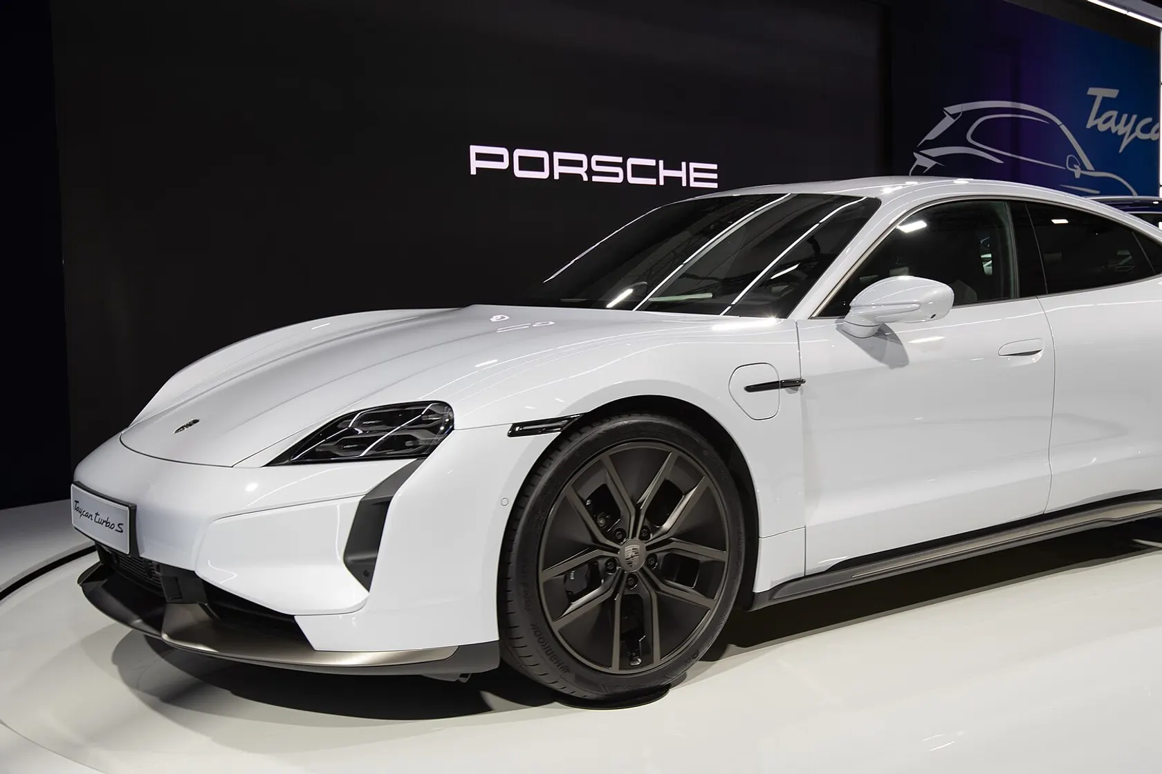 White 2024 Porsche Taycan Turbo S, side view