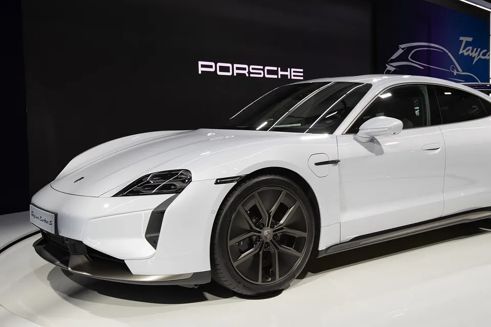 White 2024 Porsche Taycan Turbo S, side view