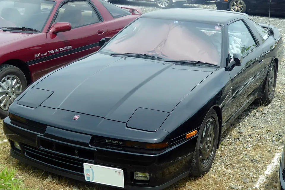 Black Toyota Supra 3.0GT Turbo A MA70 from the front three-quarter view